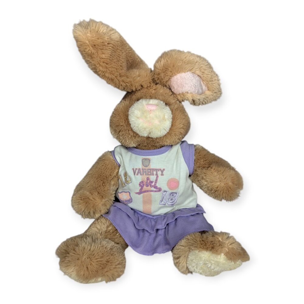 Build-A-Bear BAB Brown Rabbit w/Bendable Ears & Purple & White Outfit